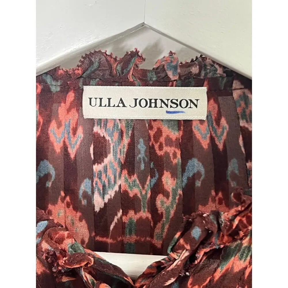 Ulla Johnson Miray Silk Horizon Long Sleeve Ruffle Trim Blouse Garnet Women's 2 - Picture 9 of 14